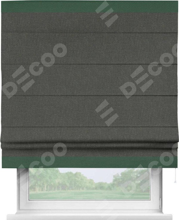Римская штора «Кортин» с кантом Горизонт, для проема, ткань лён димаут, графитово-серый