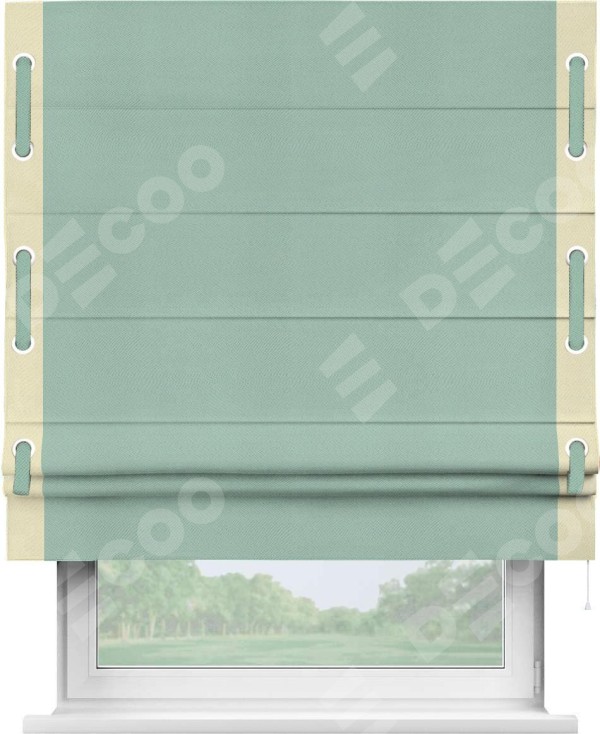 Римская штора «Кортин» с кантом Стрим Дуо (люверсы с пояском), для проема, ткань блэкаут однотонный ментоловый
