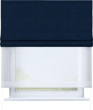 Римская штора «Кортин» день-ночь, ткань вельвет тёмно-синий