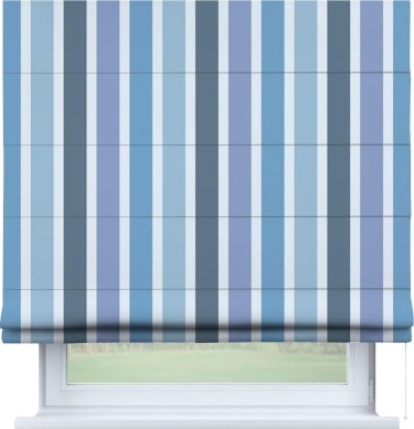 Римская штора «Кортин» для проема «Сине-голубые вертикальные полоски»