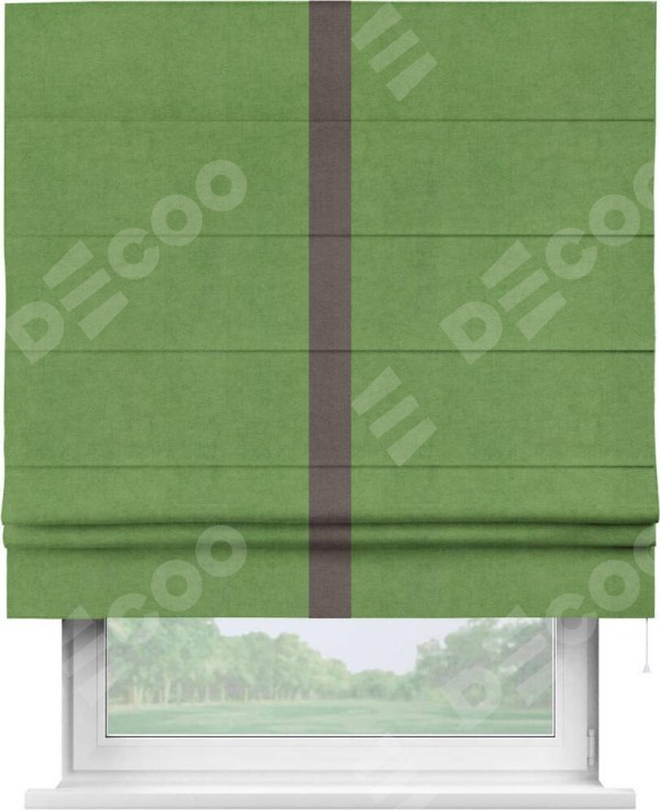 Римская штора «Кортин» с кантом Хайвэй, для проема, ткань вельвет салатовый