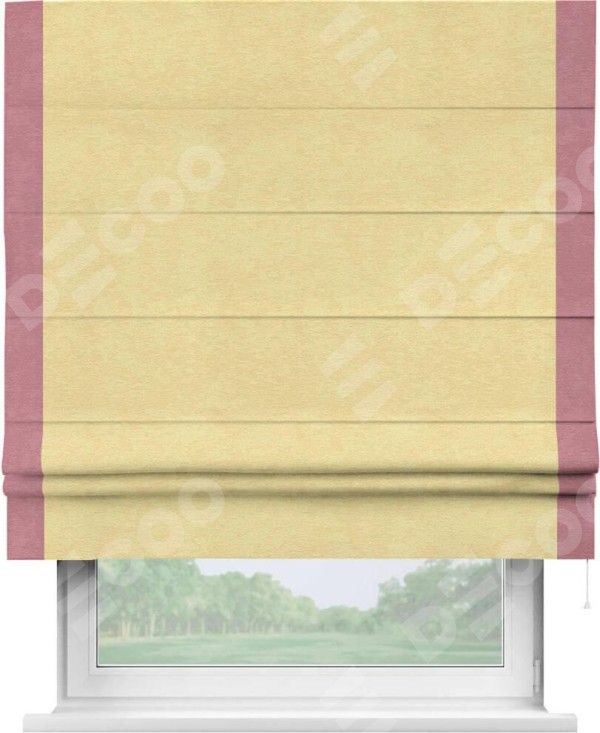 Римская штора «Кортин» с кантом Стрим Дуо, для проема, ткань софт однотонный золотой