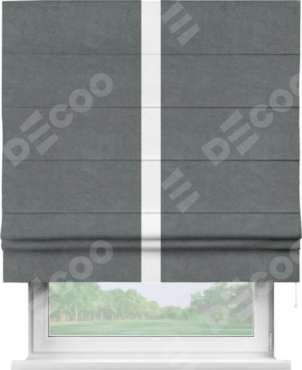 Римская штора «Кортин» с кантом Хайвэй, для проема, ткань вельвет серый