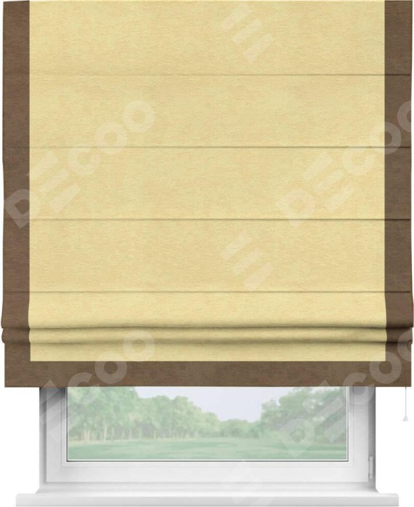 Римская штора «Кортин» с кантом Виктория, для проема, ткань софт однотонный золотой