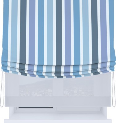 Римская штора «Кортин», день-ночь с мягкими складками, «Сине-голубые вертикальные полоски»