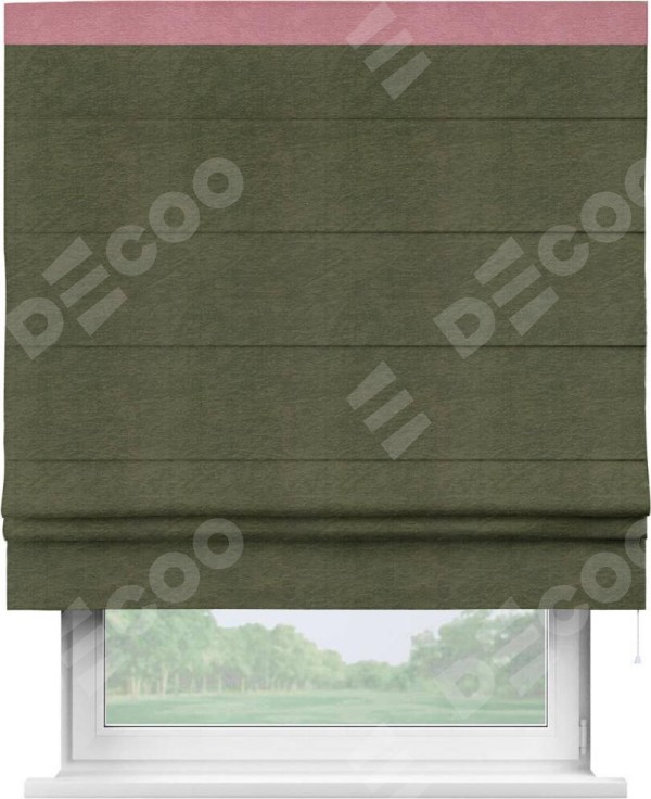 Римская штора «Кортин» с кантом Кинг, для проема ткань софт однотонный зелёный