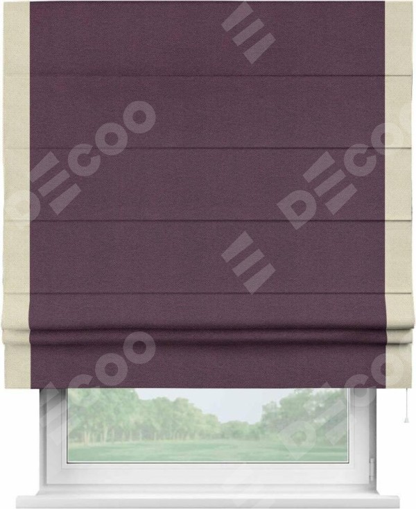 Римская штора «Кортин» с кантом Стрим Дуо, для проема, ткань лён димаут, фиолетовый