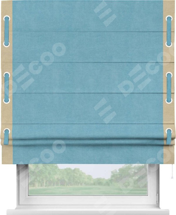 Римская штора «Кортин» с кантом Стрим Дуо (люверсы с пояском), для проема, ткань вельвет ментоловый