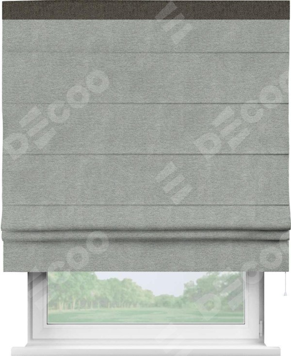 Римская штора «Кортин» с кантом Кинг, для проема, ткань твид блэкаут, светло-серый