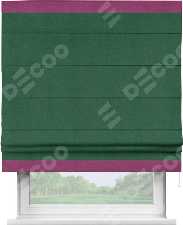 Римская штора «Кортин» с кантом Горизонт, для проема, ткань вельвет зеленый