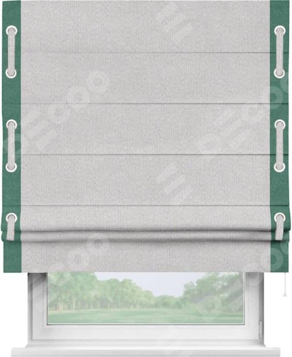 Римская штора «Кортин» с кантом Стрим Дуо (люверсы с пояском), для проема, лён димаут светло-бежевый