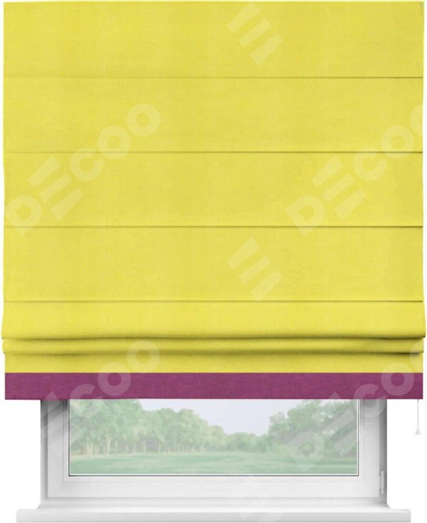 Римская штора «Кортин» с кантом Джестер, для проема, ткань вельвет cветло-желтый