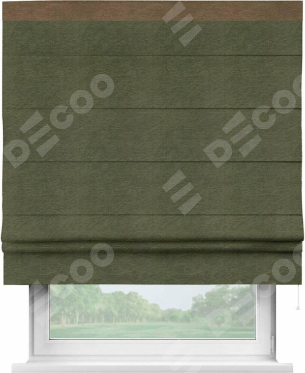 Римская штора «Кортин» с кантом Кинг, для проема ткань софт однотонный зелёный