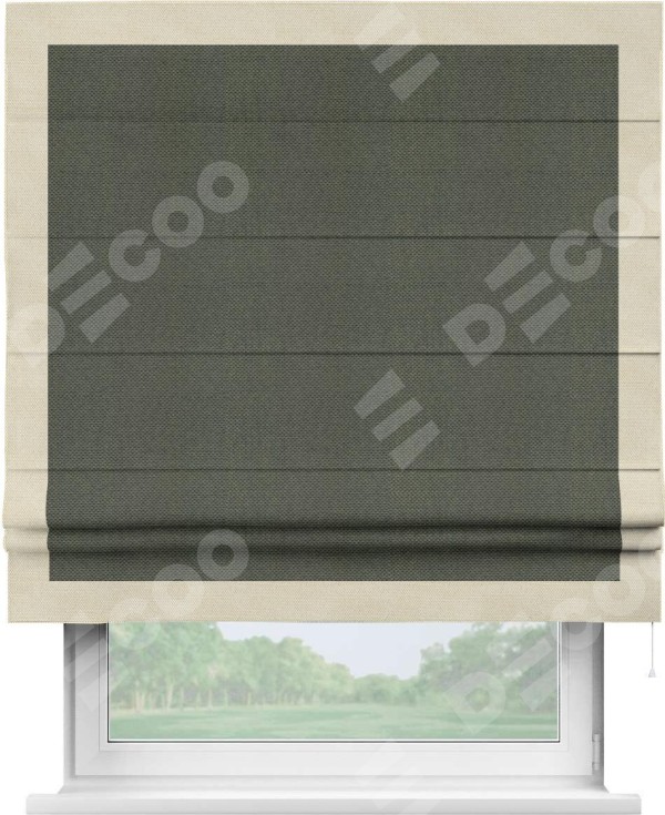Римская штора «Кортин» с кантом Чесс, для проема, ткань лён димаут, графит