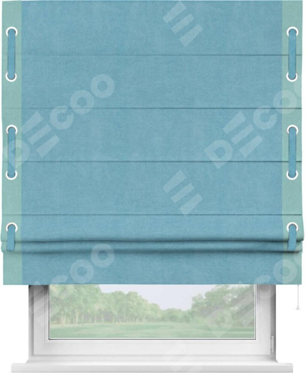 Римская штора «Кортин» с кантом Стрим Дуо (люверсы с пояском), для проема, ткань вельвет ментоловый