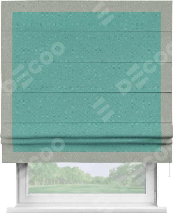 Римская штора «Кортин» с кантом Чесс, для проема, ткань лён димаут, бирюзовый