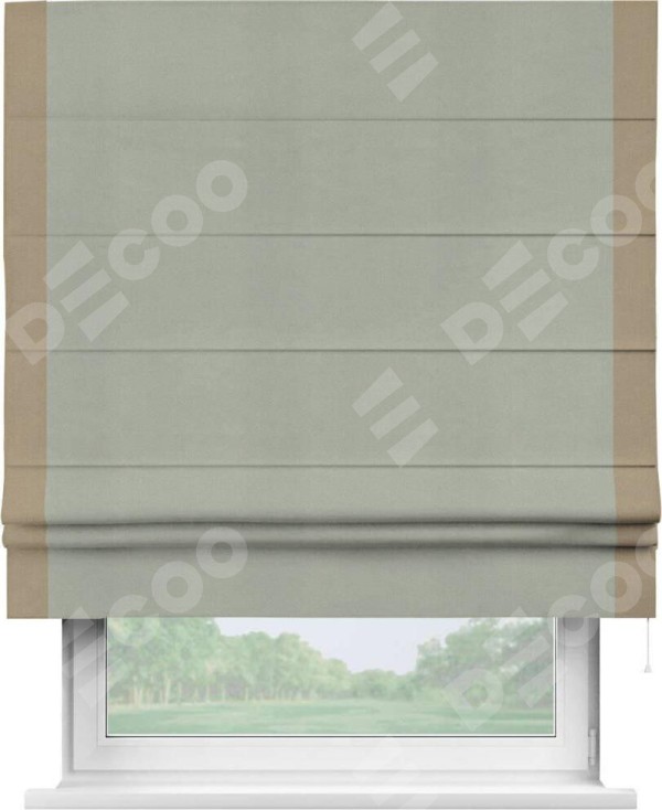 Римская штора «Кортин» с кантом Стрим Дуо, для проема, ткань вельвет cветло-серый