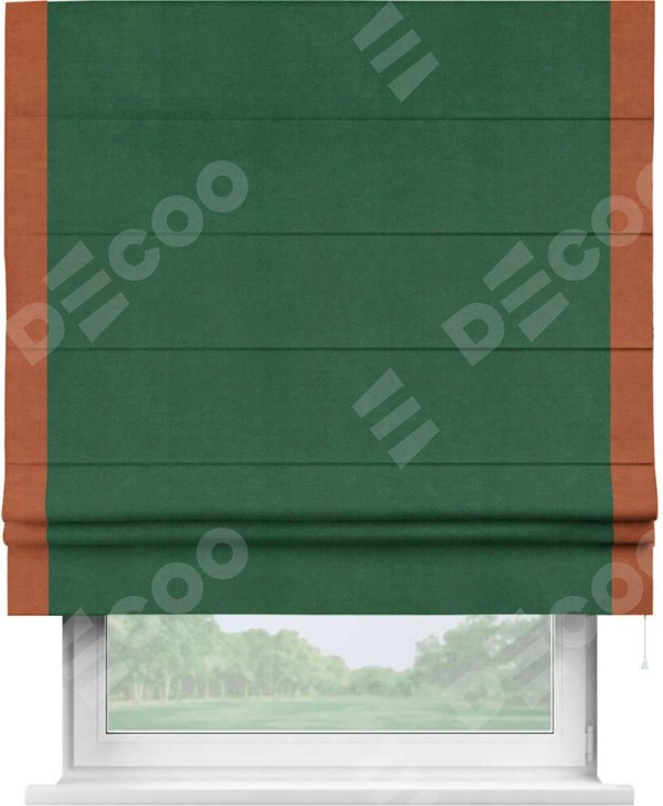 Римская штора «Кортин» с кантом Стрим Дуо, для проема, ткань вельвет зеленый