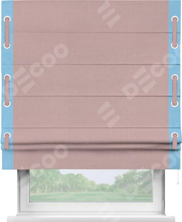 Римская штора «Кортин» с кантом Стрим Дуо (люверсы с пояском), для проема, ткань вельвет розовая пудра