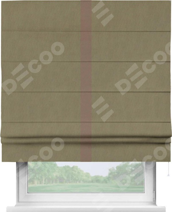 Римская штора «Кортин» с кантом Хайвэй, для проема, ткань блэкаут однотонный бежево-золотой