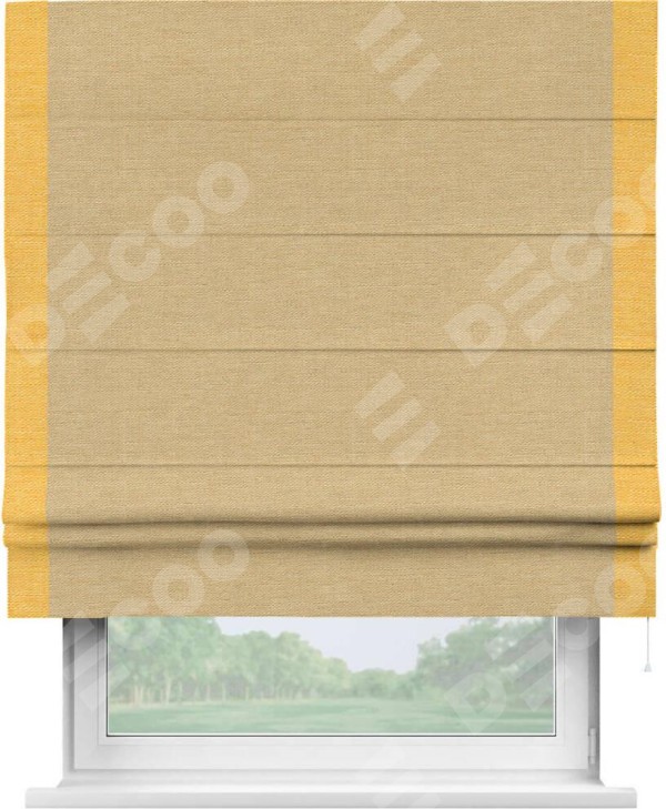 Римская штора «Кортин» с кантом Стрим Дуо, для проема, ткань лён темно-бежевый