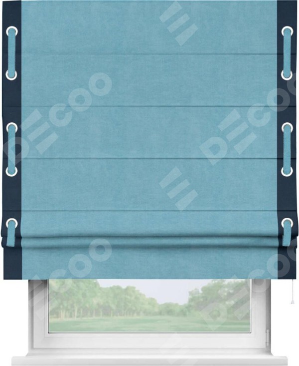 Римская штора «Кортин» с кантом Стрим Дуо (люверсы с пояском), для проема, ткань вельвет ментоловый