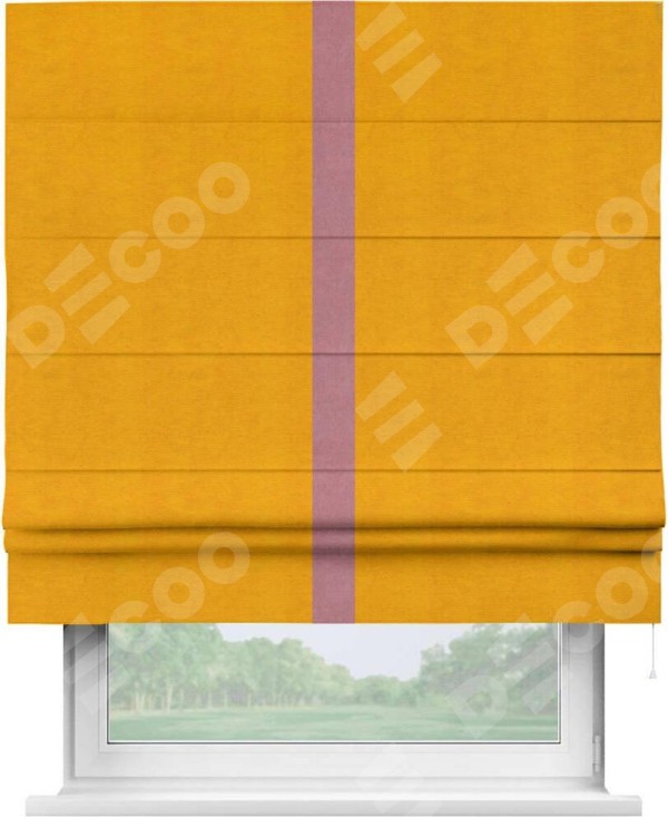 Римская штора «Кортин» с кантом Хайвэй, для проема, ткань вельвет желтый