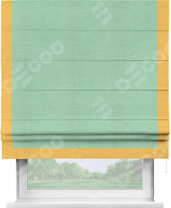 Римская штора «Кортин» с кантом Виктория, для проема, ткань лён светло-бирюзовый