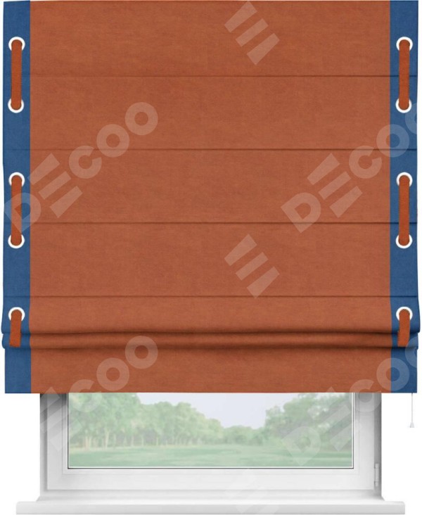 Римская штора «Кортин» с кантом Стрим Дуо (люверсы с пояском), для проема, ткань вельвет терракотовый