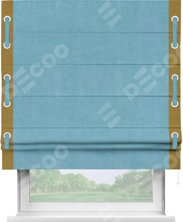 Римская штора «Кортин» с кантом Стрим Дуо (люверсы с пояском), для проема, ткань вельвет ментоловый