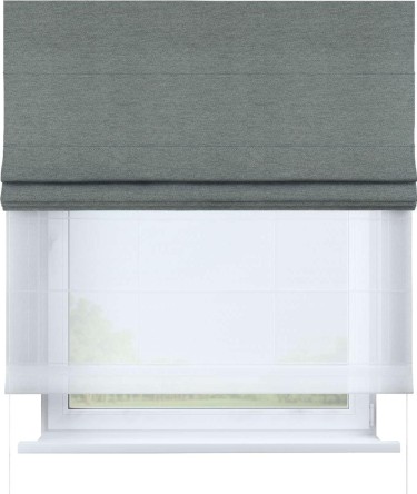 Римская штора «Кортин» день-ночь, ткань твид блэкаут, серый