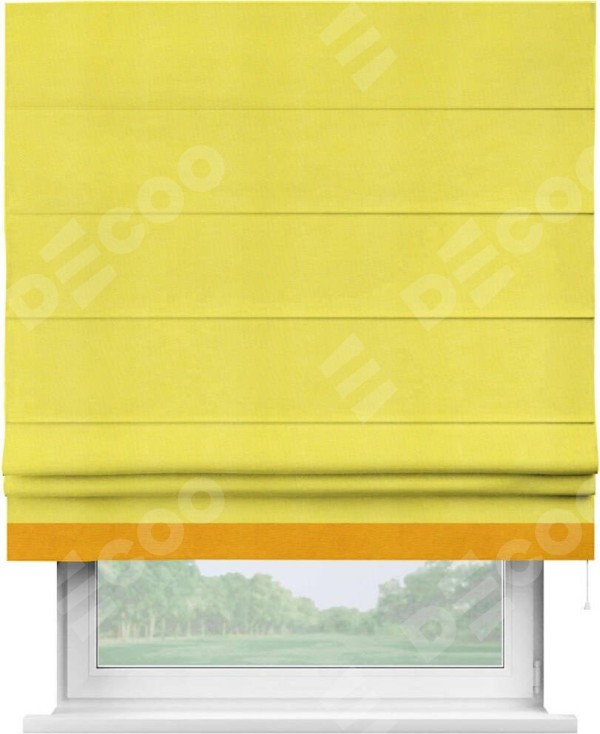 Римская штора «Кортин» с кантом Джестер, для проема, ткань вельвет cветло-желтый