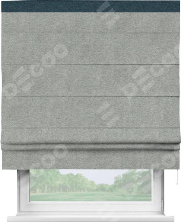 Римская штора «Кортин» с кантом Кинг, для проема, ткань твид блэкаут, светло-серый